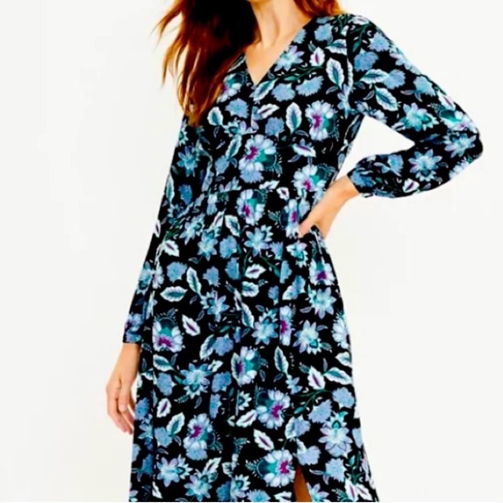 LOFT Floral Blue and Black Dress